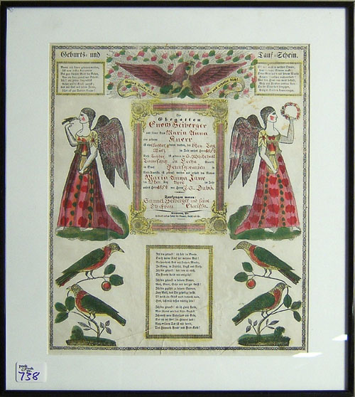 Appraisal: Two Allentown PA printed and hand colored fraktur x