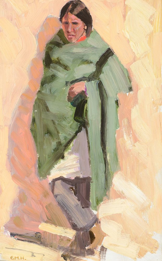 Appraisal: E Martin Hennings Indian in Green Blanket E Martin Hennings