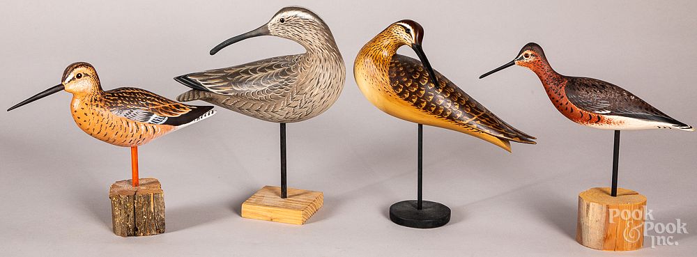 Appraisal: Four carved and painted shorebird decoys Four carved and painted