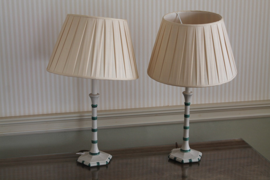 Appraisal: A pair of painted faux bamboo table lamps with pleated