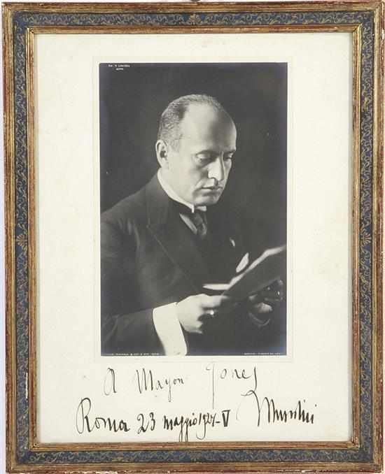 Appraisal: Benito Mussolini with autographed and inscribed photo by Victor Laviosa