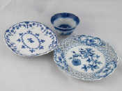 Appraisal: Blue and white ceramics A pierced teaplate with flora blue