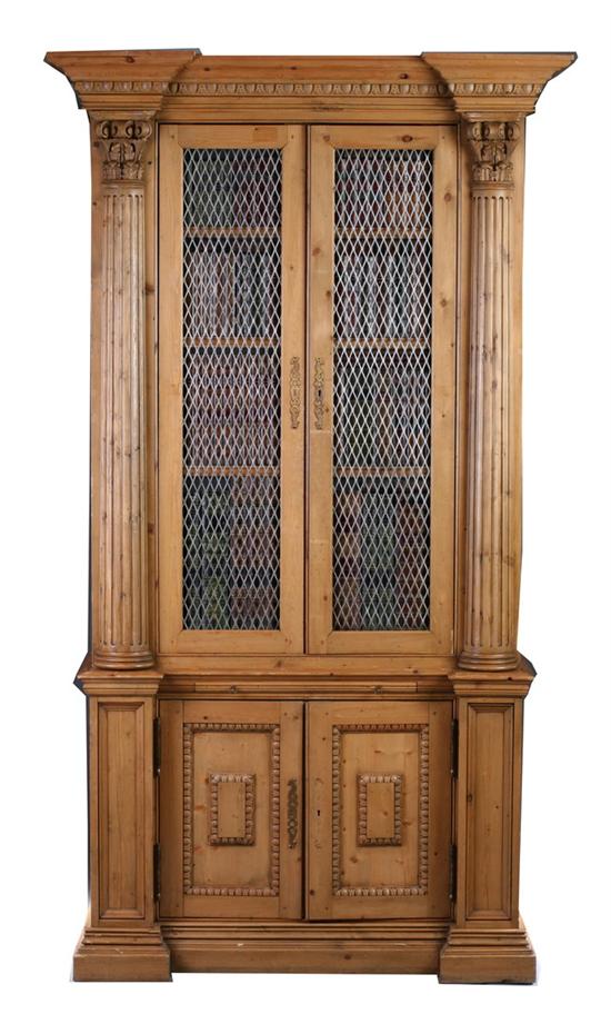 Appraisal: GEORGIAN STYLE PINE LIBRARY CABINET-BAR-ENTERTAINMENT CENTER th century With faux