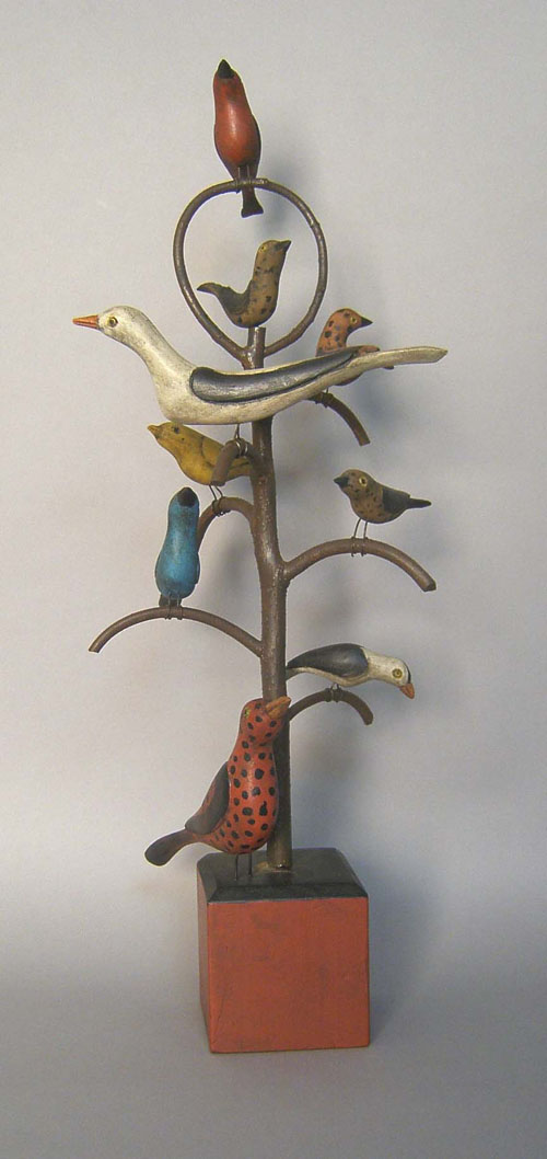 Appraisal: Contemporary carved and painted bird tree in the style of