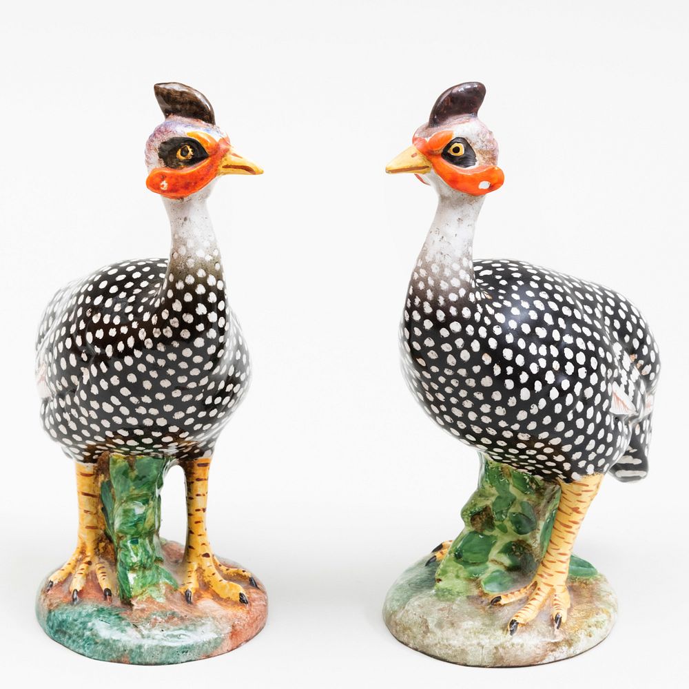 Appraisal: Pair of Italian Pottery Models of Guinea Hens Black painted