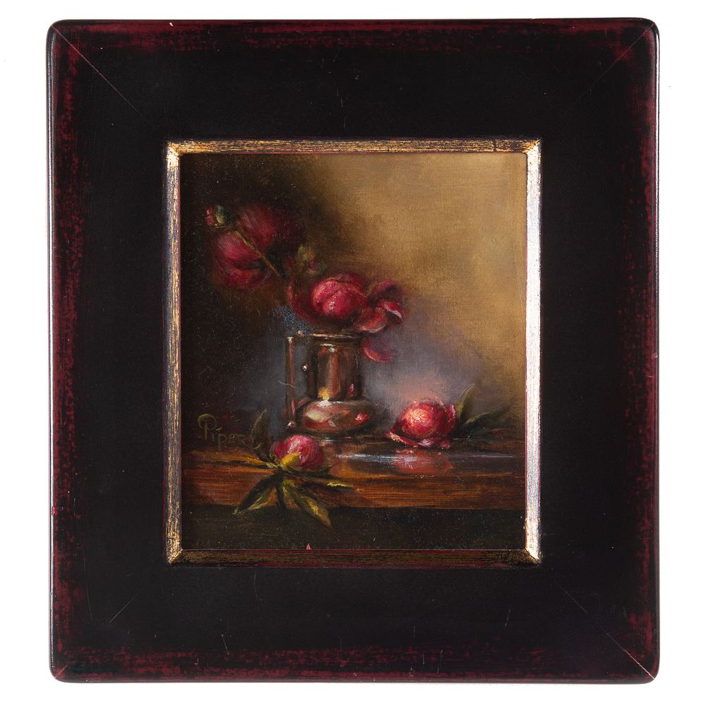 Appraisal: Marsha Piper Peonies in Silver Oil on Panel American th