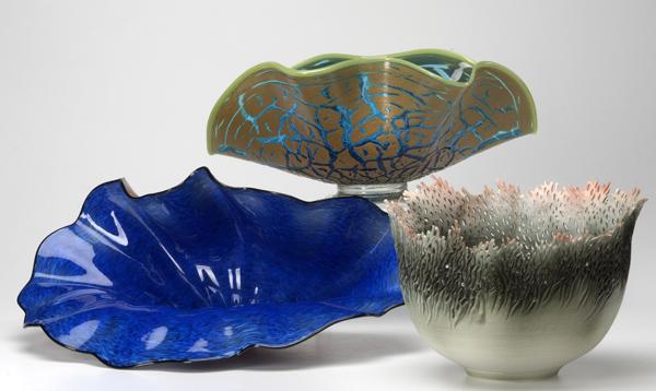 Appraisal: ART GLASS Etc Three bowls two glass in the style