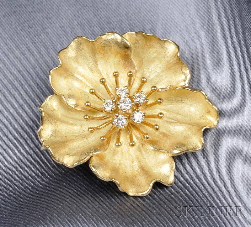 Appraisal: kt Gold and Diamond Flower Brooch McTeigue set with six