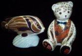 Appraisal: Two Royal Crown Derby paperweights Teddy Bear with blue bow