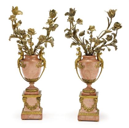 Appraisal: Pair of Louis XVI style pink marble and gilt bronze