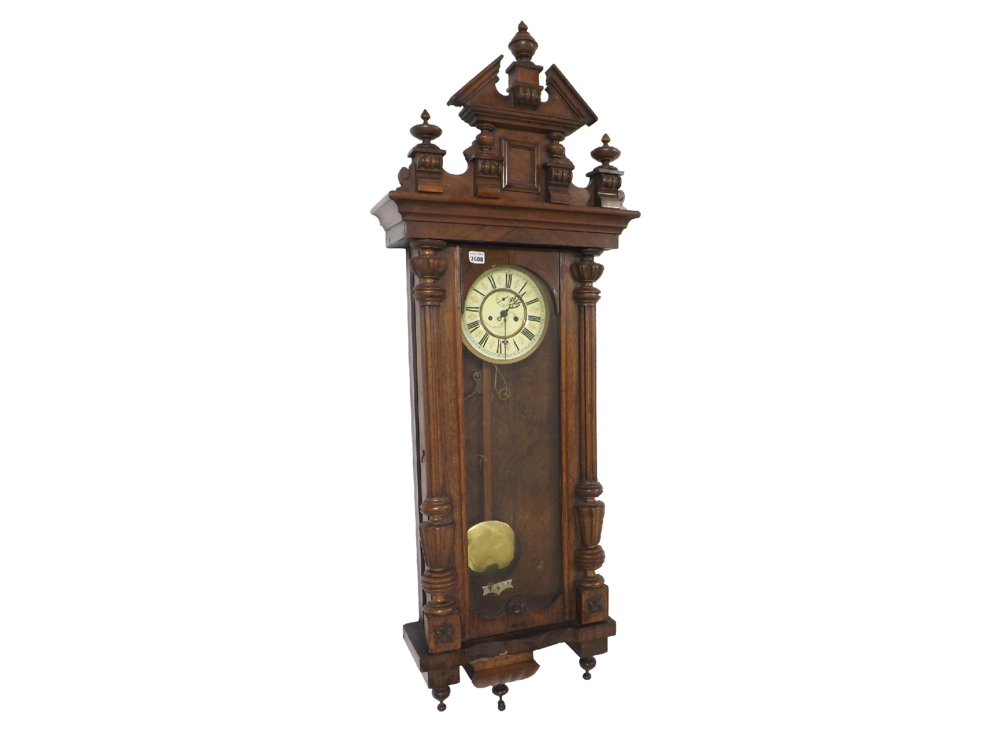 Appraisal: Walnut double weight Vienna regulator wall clock the cream dial