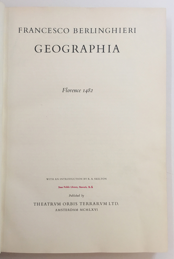 Appraisal: REFERENCE--FACSIMILE ATLAS Francesco Berlinghieri Geographia Florence Map reproductions Folio Amsterdam