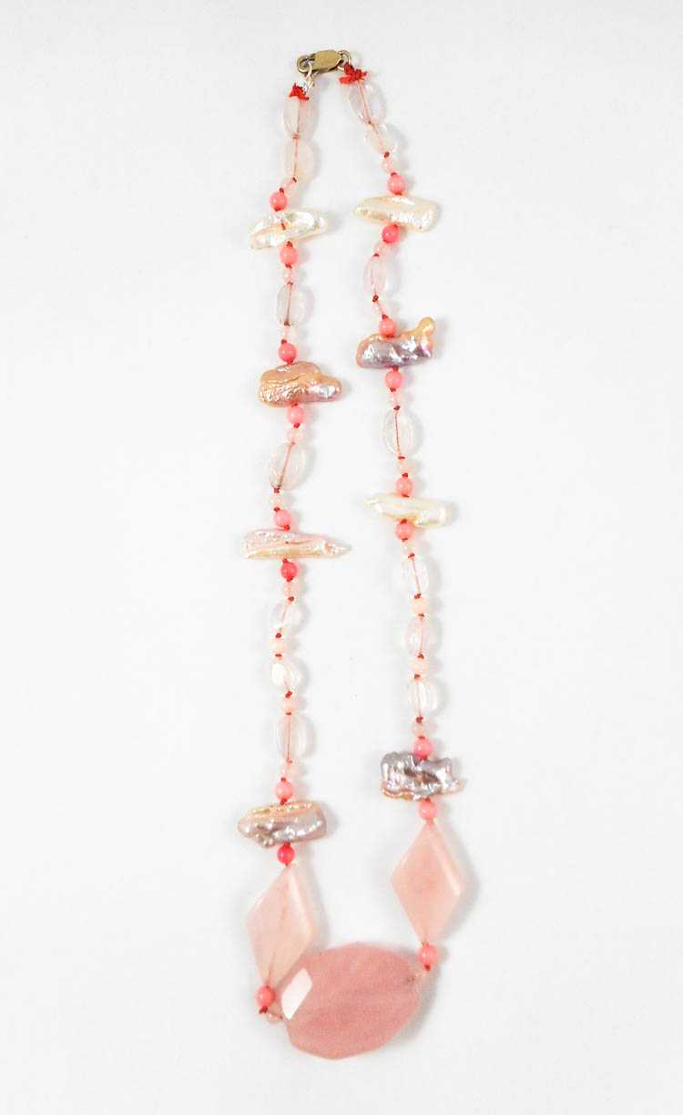 Appraisal: ROSE QUARTZ CORAL AND PEARL NECKLACE measuring - inches in