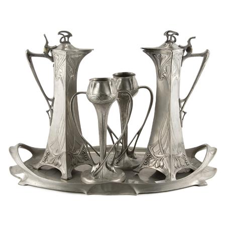 Appraisal: Group of English and Continental Art Nouveau Pewter and Silver