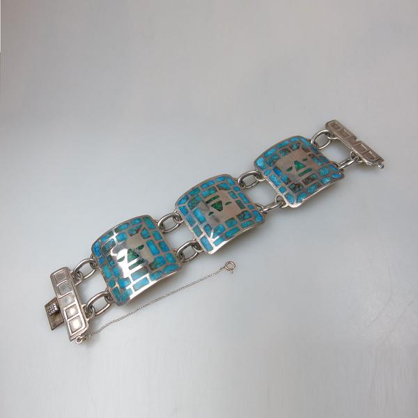 Appraisal: Laffi Peruvian Sterling Silver Large Panelled Bracelet with chrysocolla and