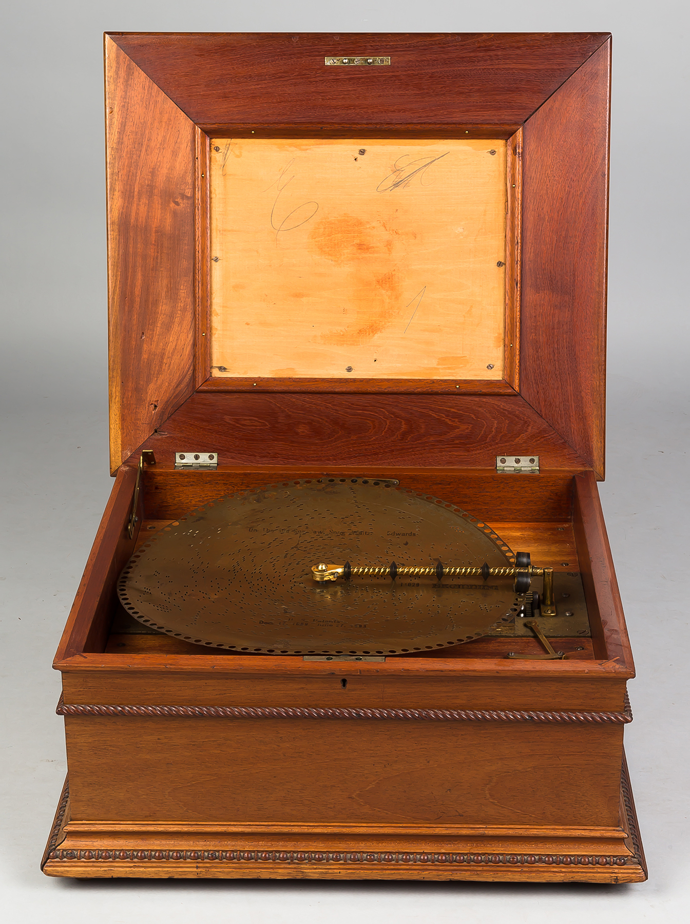 Appraisal: Regina Disk Music Box Double comb three disks mahogany case