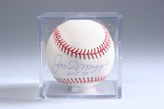 Appraisal: JOE DIMAGGIO AUTOGRAPHED BASEBALL Signed Joe DiMaggio HOF with display