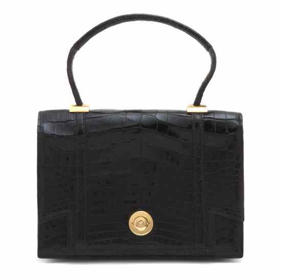 Appraisal: An Hermes Black Crocodile Bresse Bag with Niloticus crocodile black