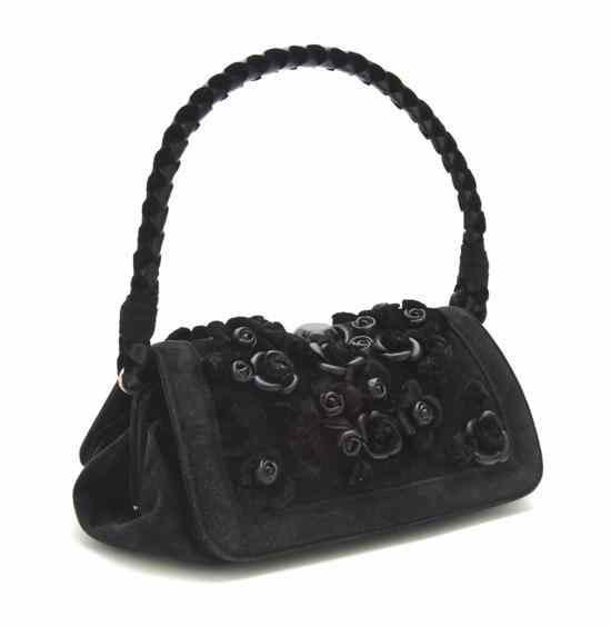 Appraisal: A Bottega Veneta Black Suede Evening Bag velvet and leather