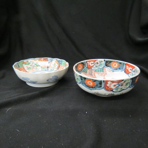 Appraisal: Japanese Imari Porcelain Bowls one with bridge in center other