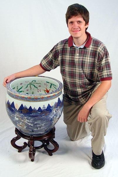 Appraisal: EARLY TH C CHINESE PORCELAIN FISH BOWL Cobalt scenic landscape