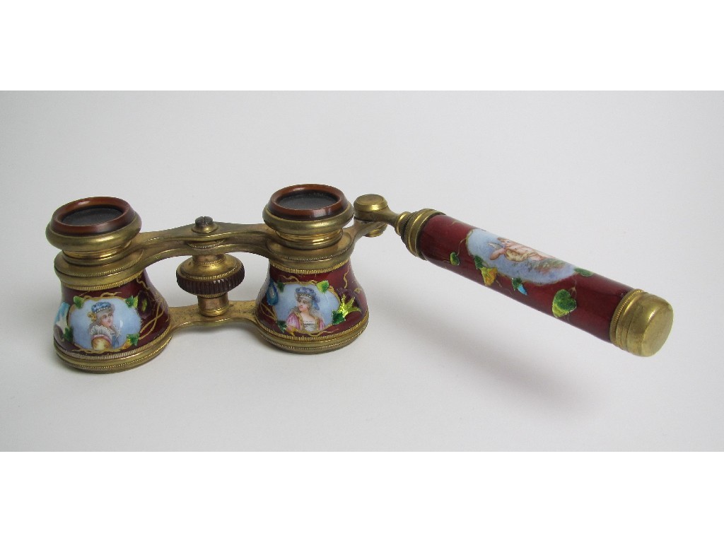 Appraisal: A pair of French enamel opera glasses decorated with portrait