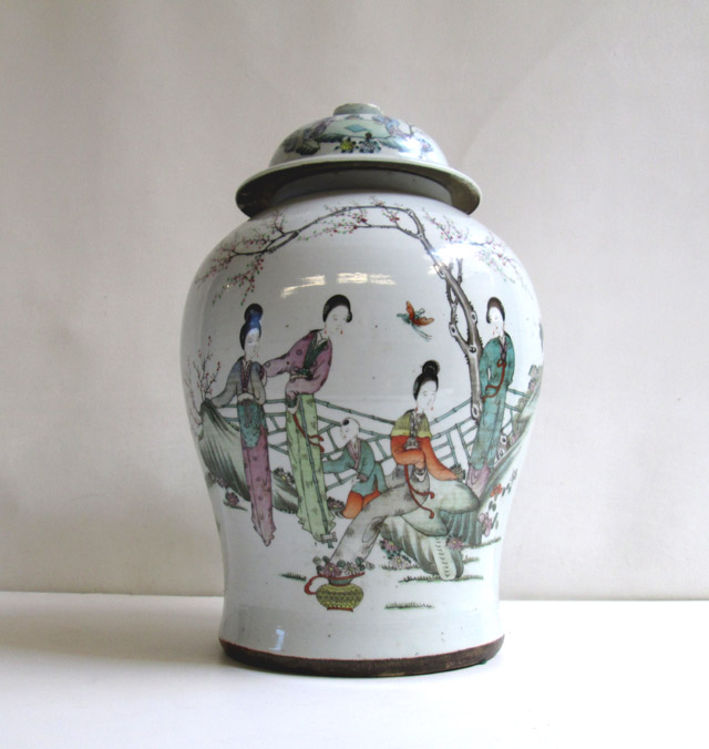 Appraisal: CHINESE FAMILLE VERTE POTICHE with hand painted figures in a