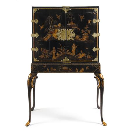 Appraisal: Chinese Export Gilt-Brass Mounted Black Lacquered Cabinet on Stand Estimate