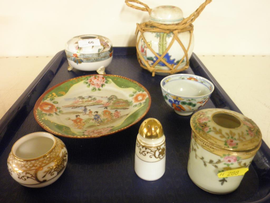 Appraisal: A Noritake hair tidy printed and painted with oriental figures