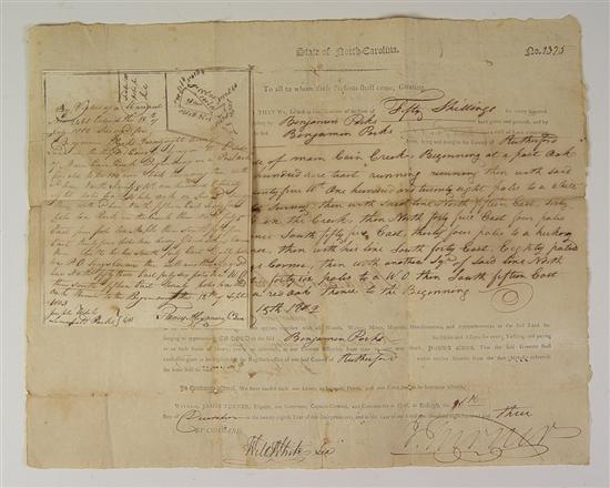 Appraisal: Two North Carolina Indentures Signed by Governors and Deed for