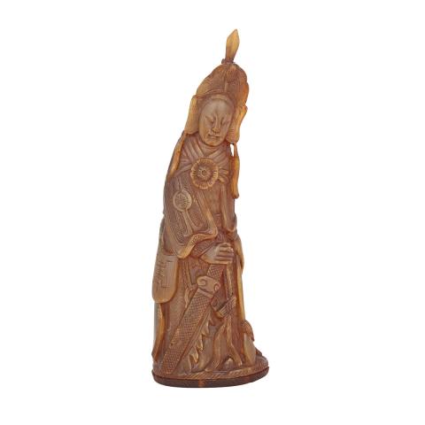 Appraisal: A Buffalo Horn Carved Female Warrior Mu Guiying Qing Dynasty