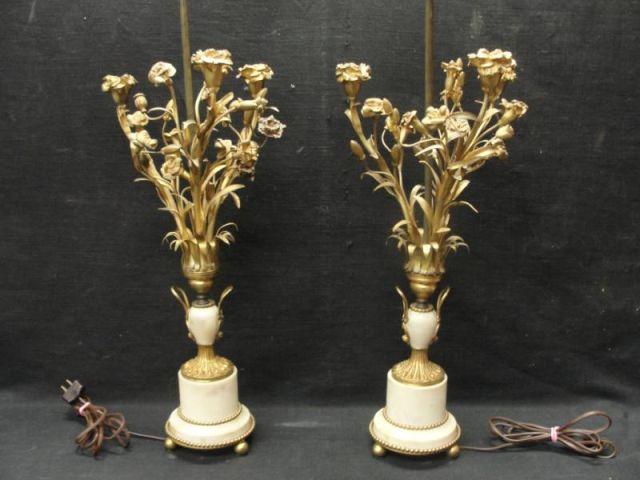 Appraisal: Pair of Marble Bronze Floral Form Candlebra From an Eastchester