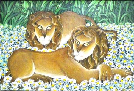 Appraisal: Gustave Novoa Chilean b Lions in a Field of Daisies