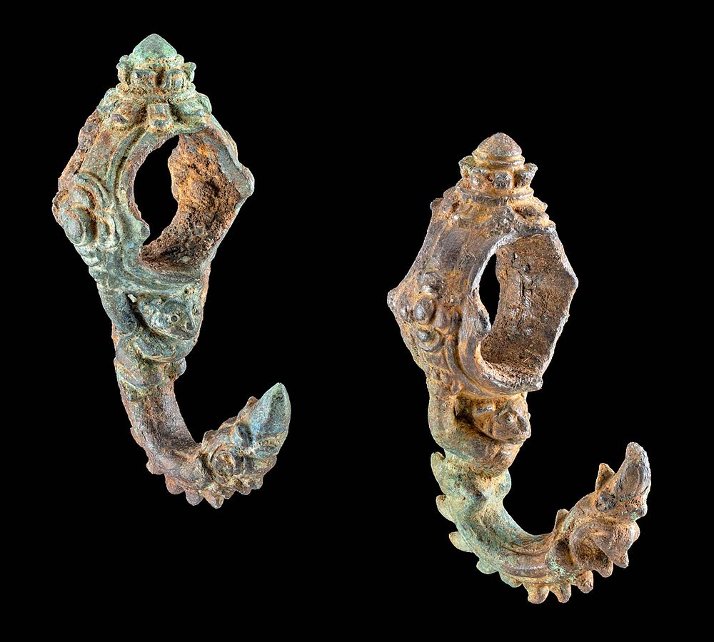 Appraisal: Pair of th C Khmer Ferrous Bronze Palanquin Hooks Originally