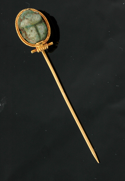 Appraisal: An antique scarab stickpin Mounted in ct gold to a