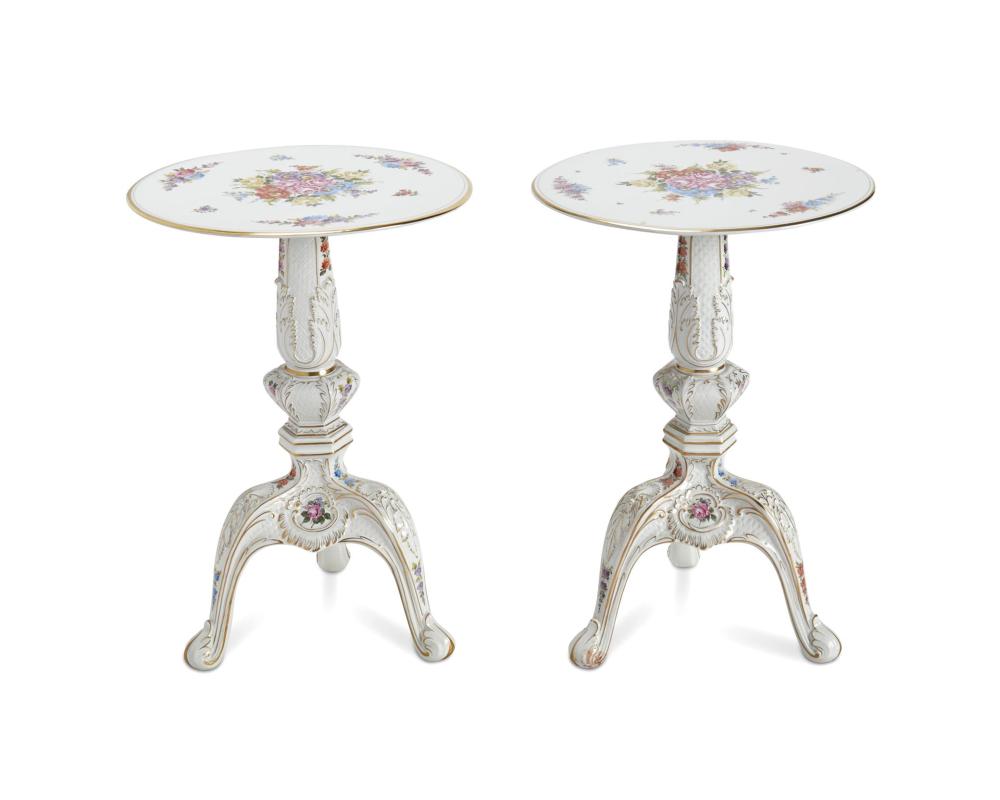 Appraisal: A PAIR OF SEVRES-STYLE PORCELAIN TRIPOD TABLESA pair of Sevres-style