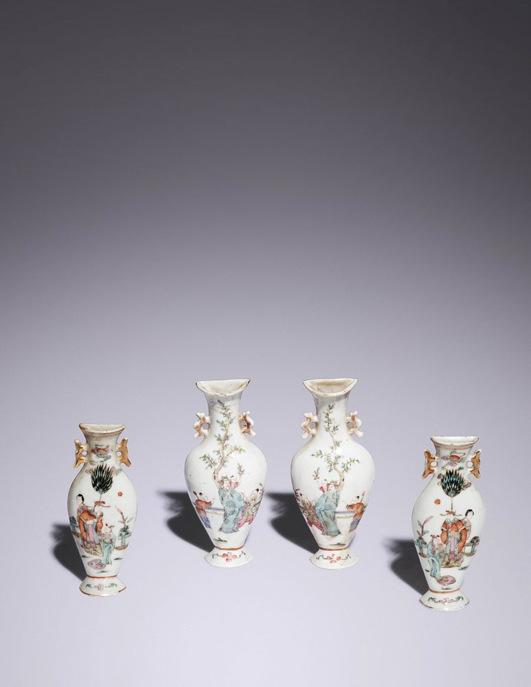 Appraisal: Two Pairs of Famille Rose Porcelain Wall Vases Height of