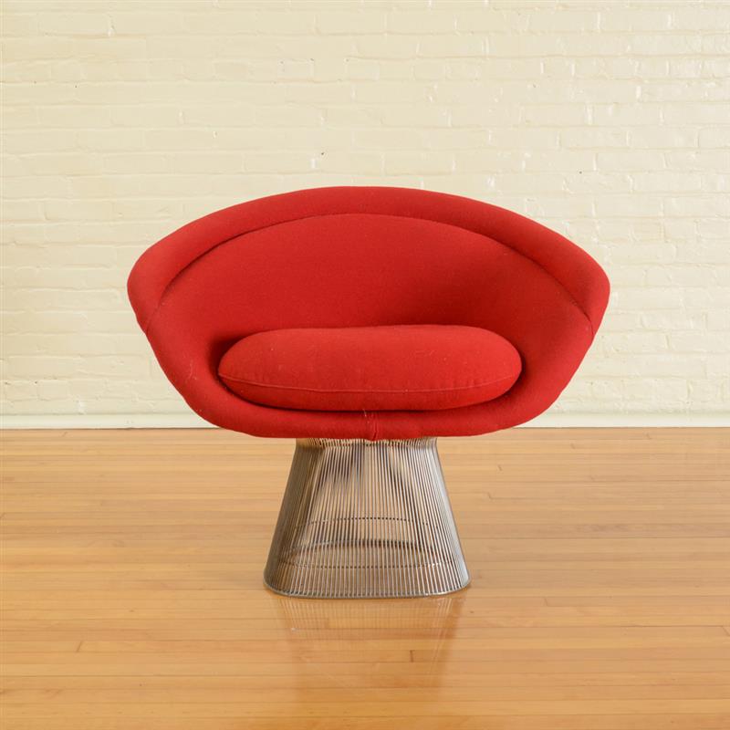 Appraisal: WARREN PLATNER METAL AND UPHOLSTERED ARMCHAIR DESIGNED The down-swept backrest