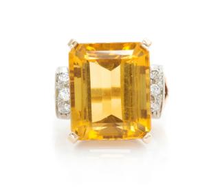 Appraisal: A Retro Rose Gold Citrine and Diamond Ring dwts A