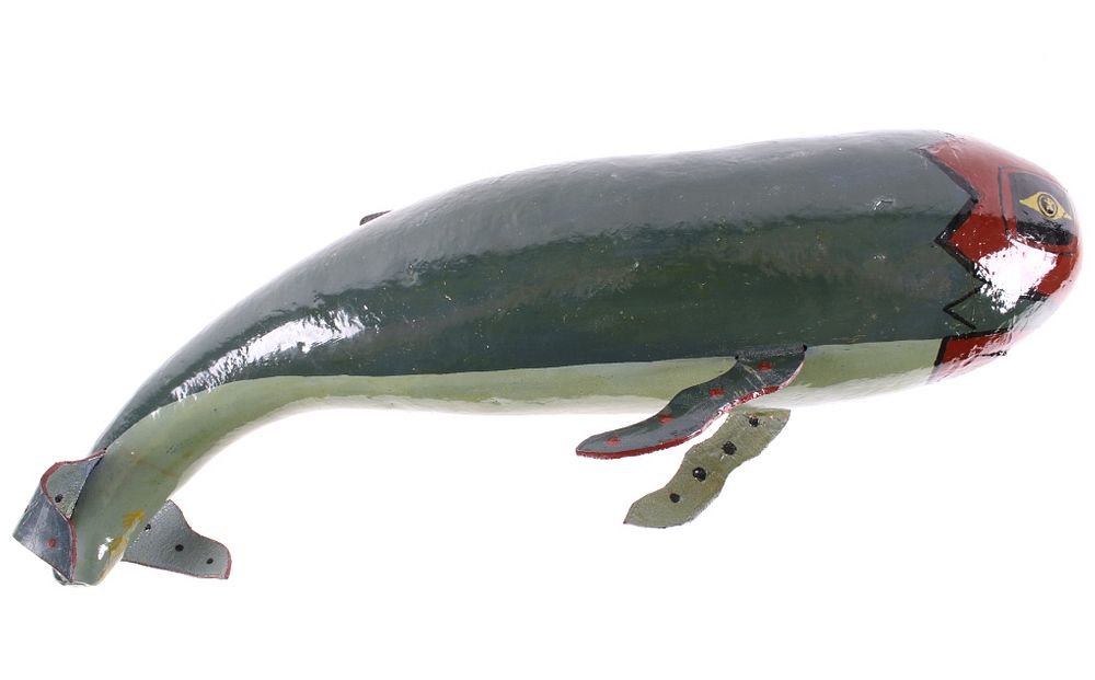 Appraisal: Hand Painted Carved Folk Whale Rattle Figure Included in this