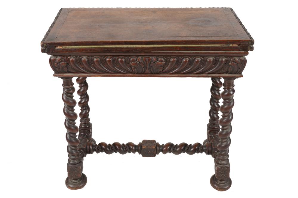 Appraisal: ITALIAN BAROQUE-STYLE CARVED OAK FLIP TOP-TABLElate th early th century