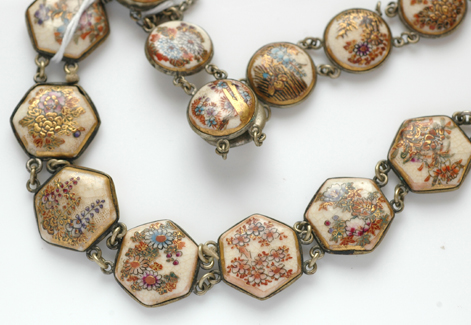 Appraisal: TWO SILVER GILT BRACELETS EACH SET WITH MULTIPLE SATSUMA PANELS