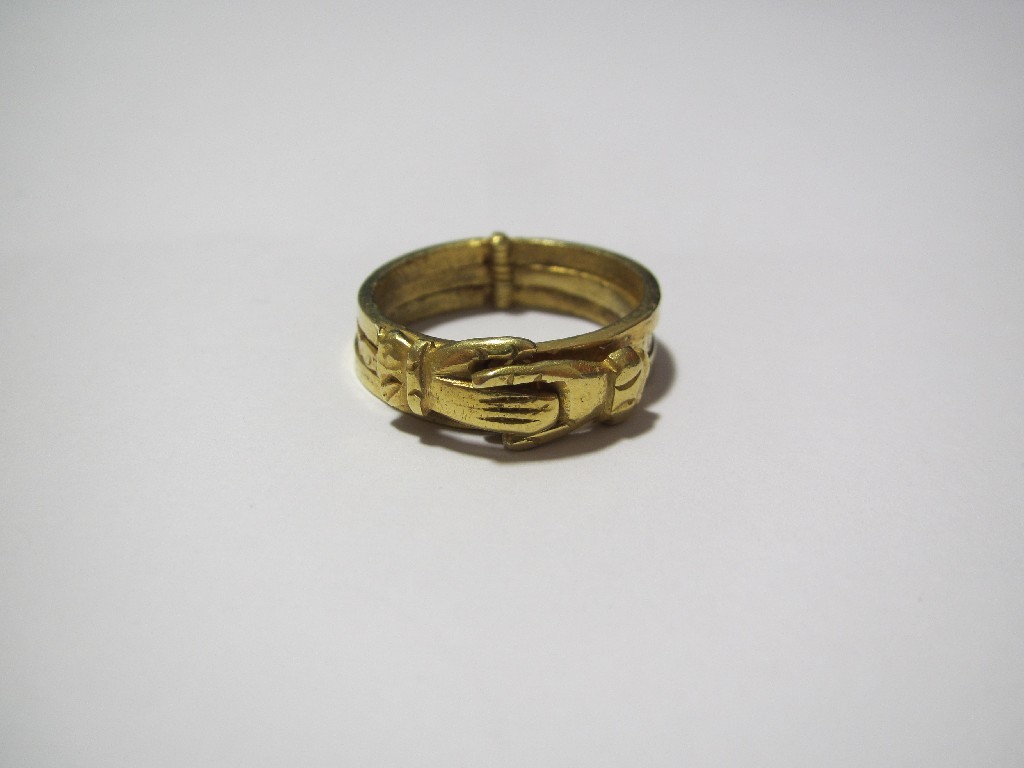 Appraisal: A Continental high carat gold love token ring the three