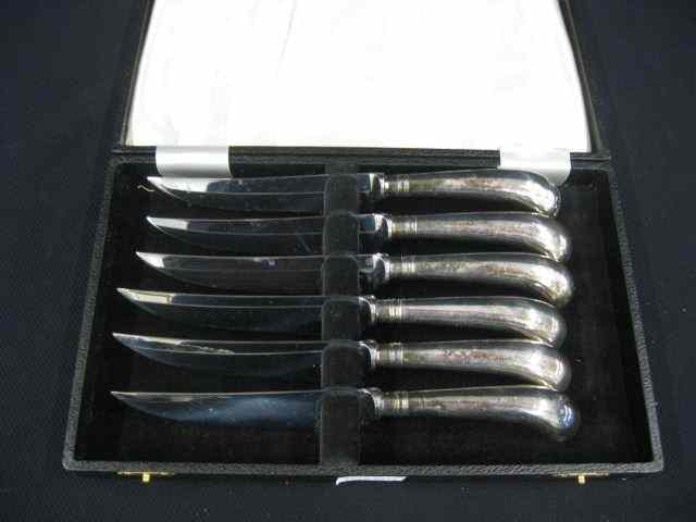 Appraisal: Silverplate Steak Knives pistol grip handles '' in box