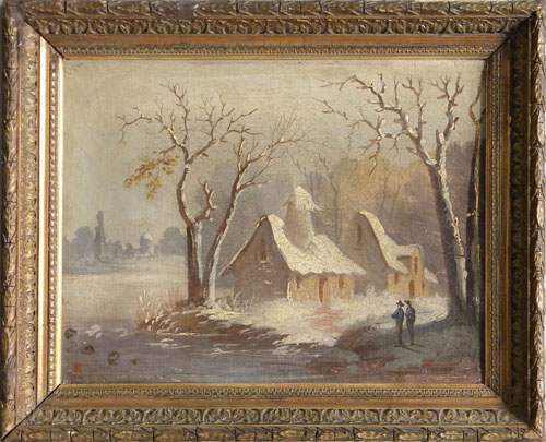 Appraisal: Oil on canvas winter landscape late th c x