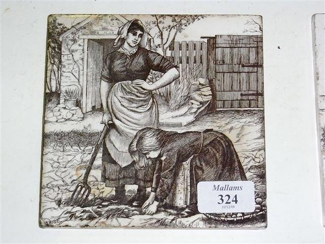 Appraisal: ONE MINTON TILE and another cream depicting cows and women