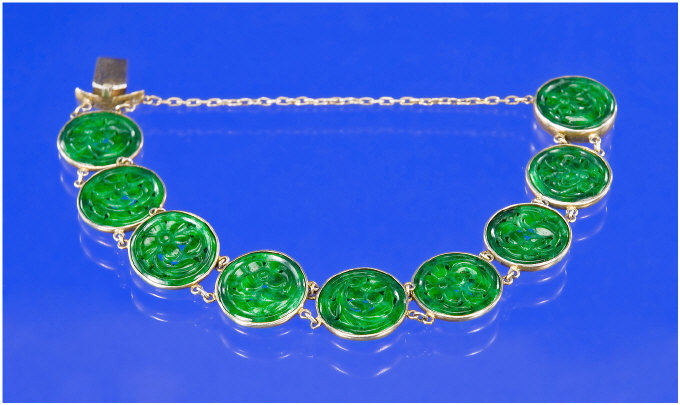 Appraisal: Jade Bracelet Set With Jade Circular Discs With Carved And