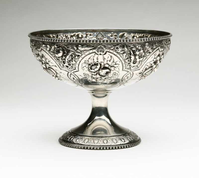 Appraisal: An English sterling silver repousse decorated footed bowl Probably late