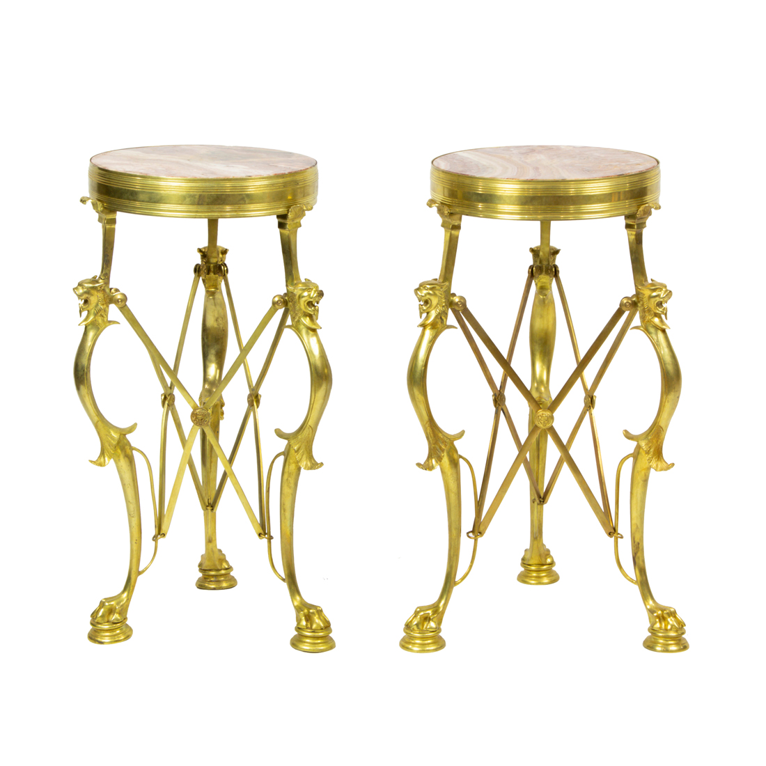 Appraisal: A PAIR OF GILT BRONZE AND MARBLE GUERIDONS A pair