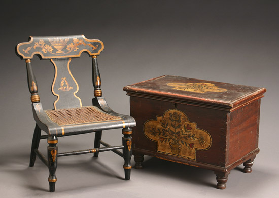 Appraisal: Classical Stencil Decorated Miniature Caned Seat 'Fancy' Side Chair and